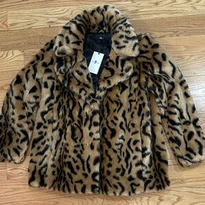 NWT 7 for all Mankind Leopard Print Faux Fur Coat